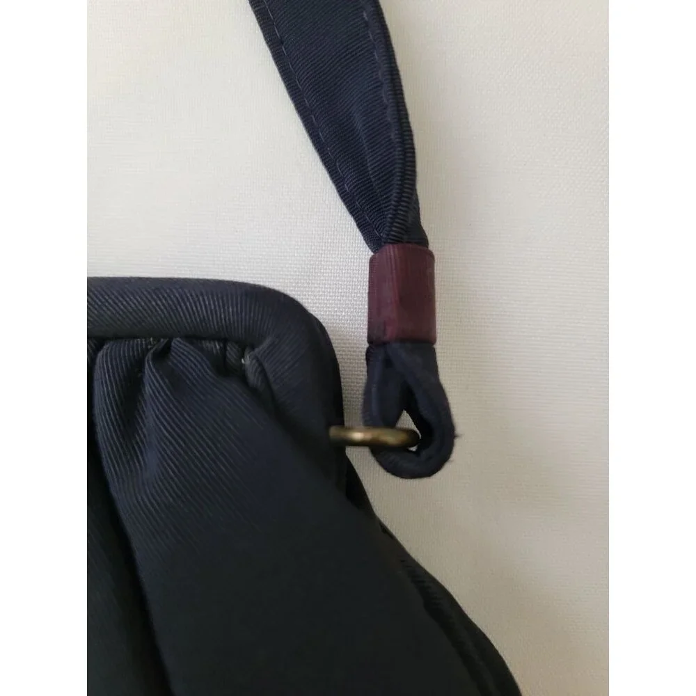 JR USA Vtg Navy Blue Evening Purse Handbag w/ Brass Clasp & Purple Satin Lining - Picture 4 of 9